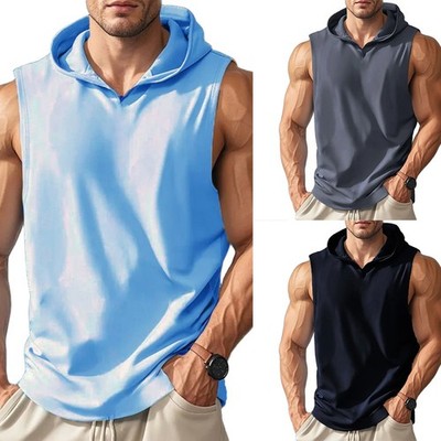 Herren Schnelltrocknend Ärmellos Kapuze Tank Top Trägershirt für Fitness und