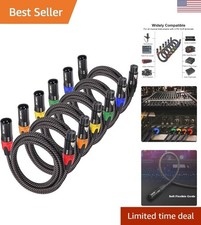 3ft Braided XLR Microphone Cables - 6 Pack with Color-Coded Connectors