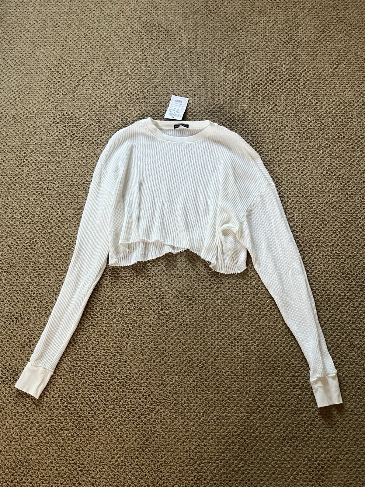 Brandy Melville John Galt Ivory Waffle Long Sleeve T Short Crop Top Women’s