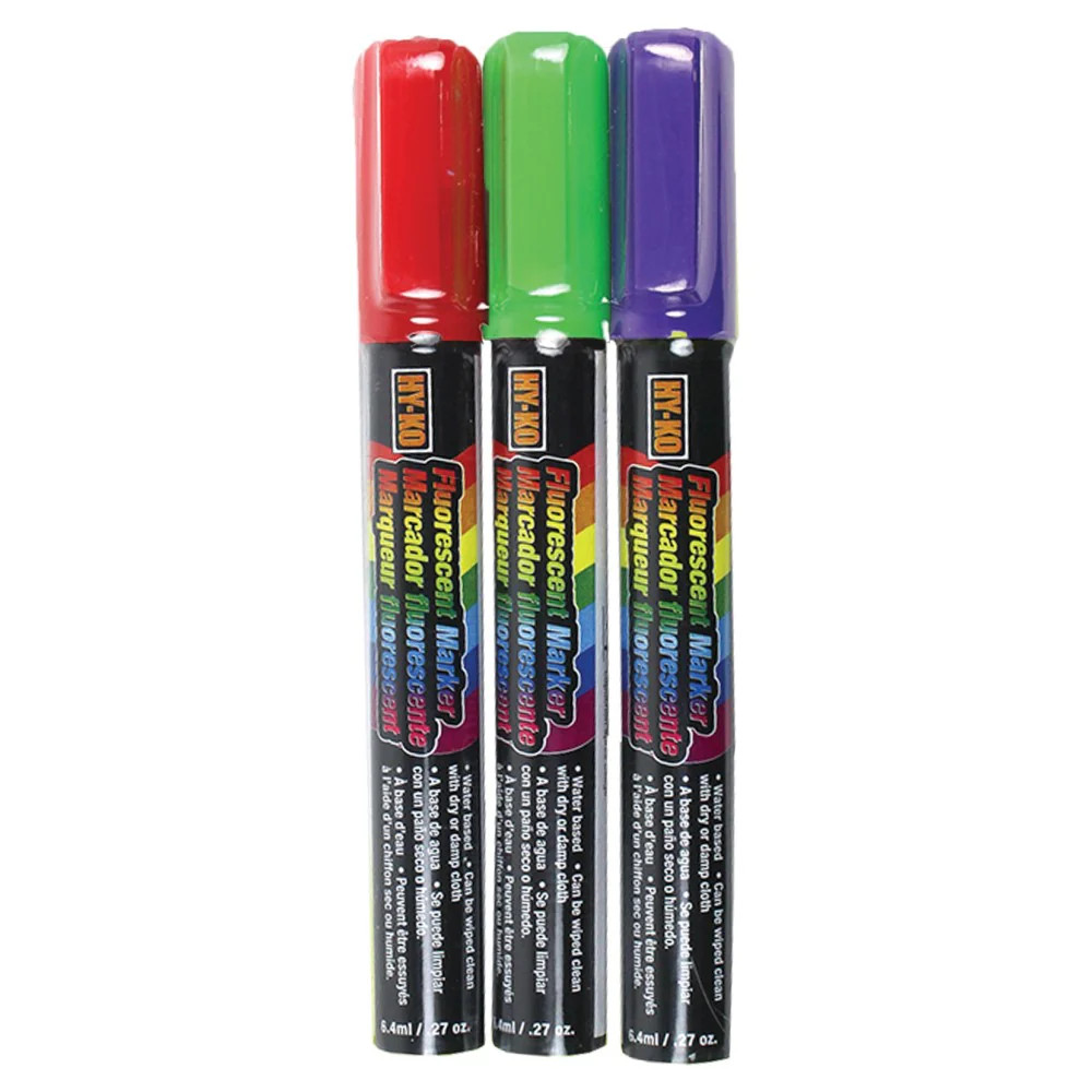 Hy-Ko&trade; 3 Pack Fluorescent Window Markers, Red/Green/Purple