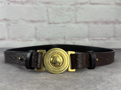 Gucci Guccissima Hysteria Crest Brown Leather Belt Gold  display picture 1