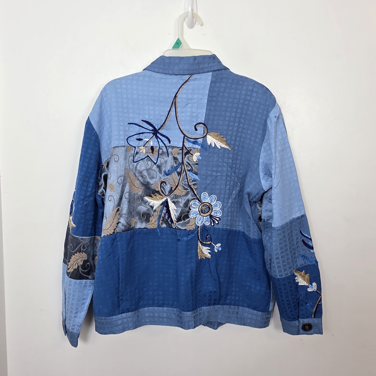 Indigo Moon Blue Patchwork Floral Embroidered Art… - image 5