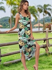NWT Floral Print Split Casual Bodycon Long Beach Sundress Womens Size M
