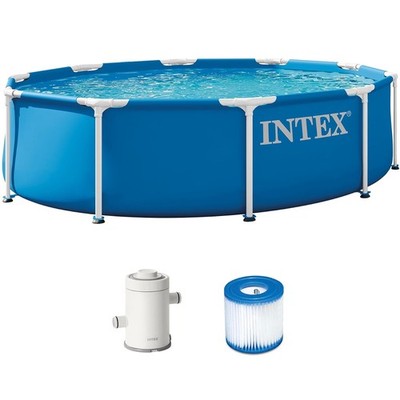 Intex 10ft x 30in Metal Frame Above Ground Pool Set w Filter Pump