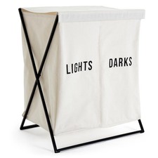 Canvas Laundry Bag Double Sorter 52L Foldable Storage Habitat White