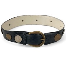 Vintage Black Hand crafted Leather Belt With Coins 33" 1960s