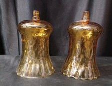 Vtg Set 2 Amber Glass Peg Candle Votive Cup Hand Blown 5.5in Tall