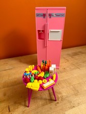 1992 Barbie Refrigerator  Food Set   w/ Gold Dinnerware  Accessories