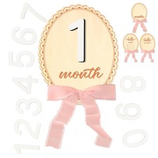 2-PCS Wooden Baby Milestone Discs with Pink Bow Coquette Photo Props
