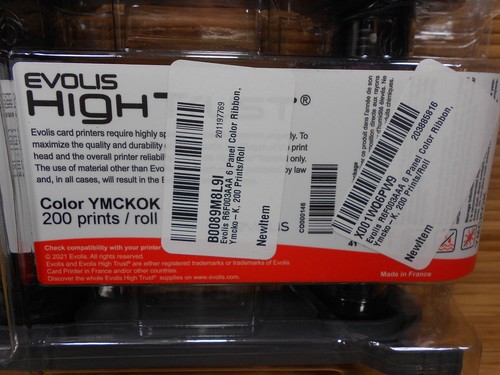 Evolis High Trust R6F003AAA 6 Panel Color Ribbon 200 prints Roll- NIB + Sealed - 第 2/5 張圖片