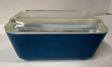 Vintage Pyrex Refrigerator Dish Primary Blue 502-B with Ribbed Lid 502-C