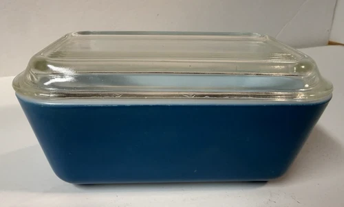 Vintage Pyrex Refrigerator Dish Primary Blue 502-B with Ribbed Lid 502-C