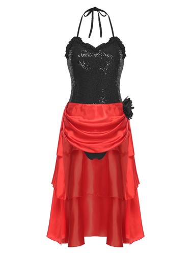 Women Skirt Gymnastics Dress Rhythmic Dancewear Cocktail Sparkly Tango Shiny - Picture 12 of 52