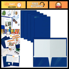 Glossy Laminated Blue Paper Folders, 2 Pocket Letter Size Portfolios, Box of 25