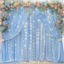 Blue Backdrop Curtains with Lights for Parties,10X10Ft Wrinkle Free Polyester We
