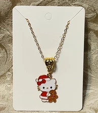 Sanrio Hello Kitty Christmas Charm Cartoon Adorable Pendant Gold Necklace 18”