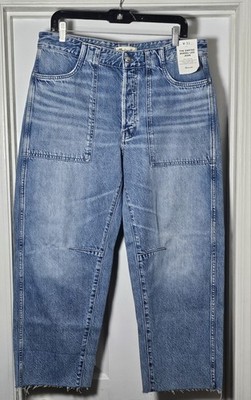 NWT Madewell The Darted Barrel Leg Jean Size 31 Riverbend Raw Hem Blue NV532