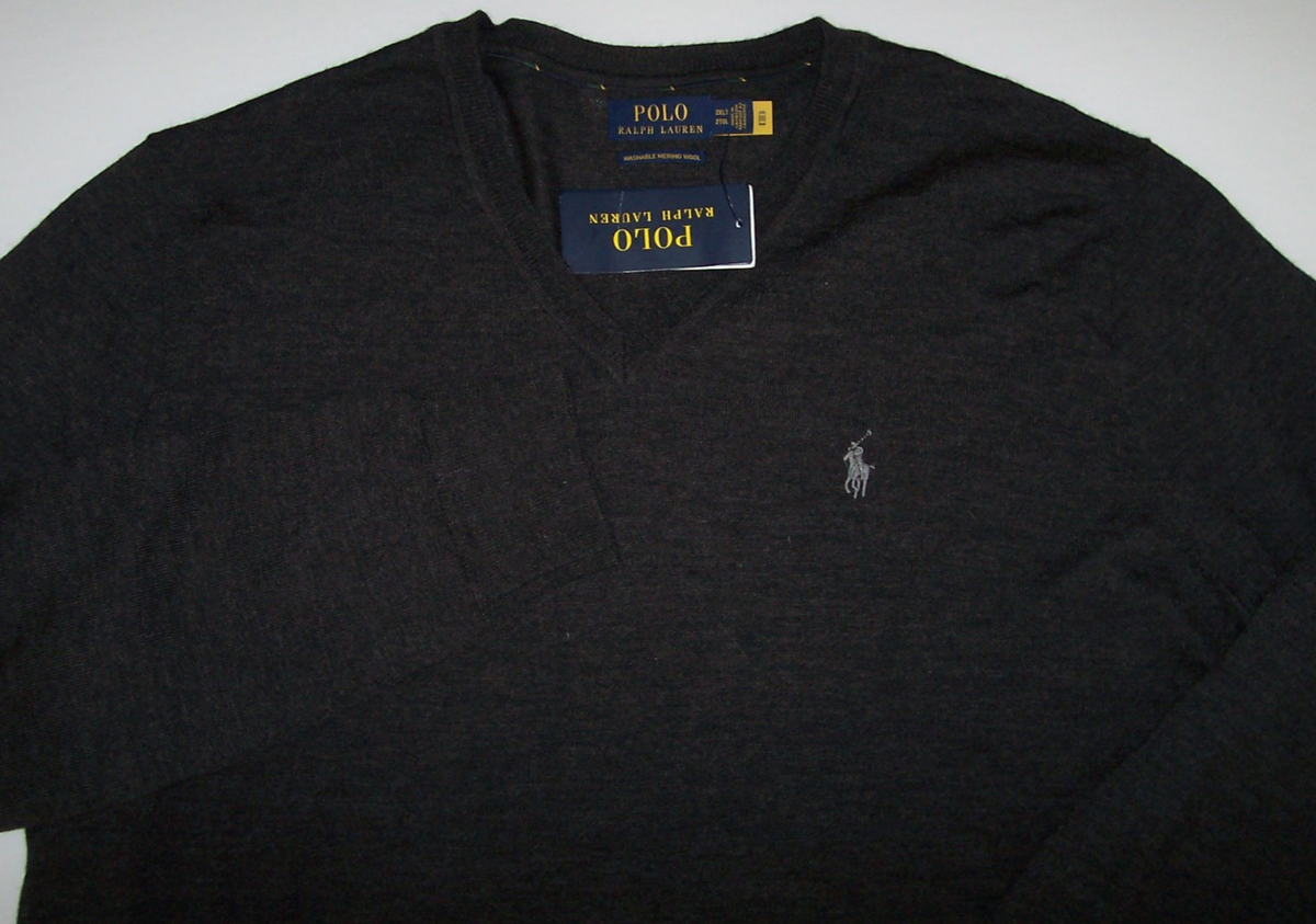 NWT Polo Ralph Lauren CHARCOAL GRAY Washable MERINO WOOL Sweater