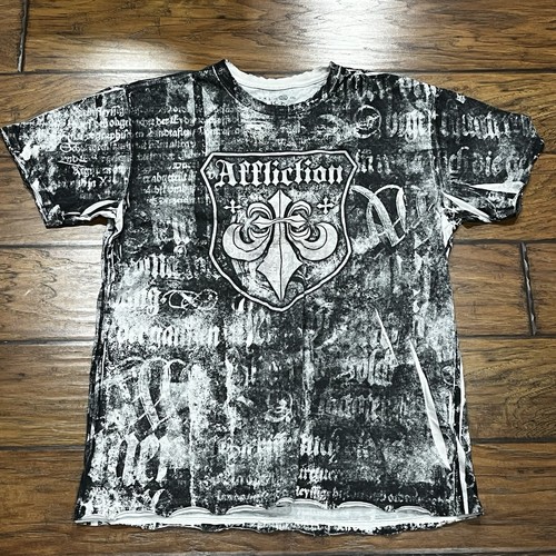 Affliction Y2K Cross Wings AIP Grunge Thrashed Distressed T Shirt Mens 2XL