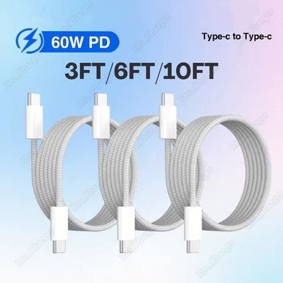For iPhone15 16 17 iPad Pro 60W Dual Type C Fast Charger USB-C Cord PD Cable Lot