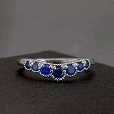14K White Gold Plated 1Ct Round LabCreated Blue Sapphire Women's Wedding Ring