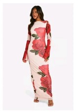 NEW WITH TAGS! Boohoo Size 10 Roses Floral Mesh Dress Maxi