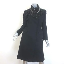 Prada Jeweled-Collar Coat Black Wool Felt Size 40