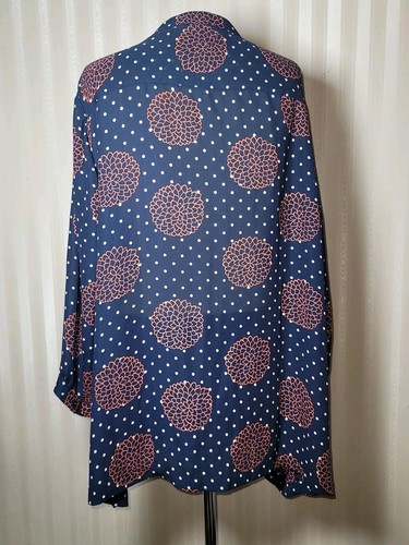 Charter Club Top 3X Navy Floral Polka Dot Button Up Pintuck Bodice Tunic Blouse - Picture 5 of 8