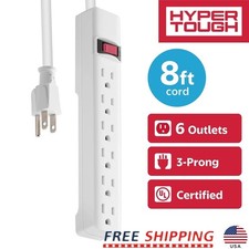 6-Outlet Indoor Power Strip 8ft Cord Overload Protection Durable Extension Cord