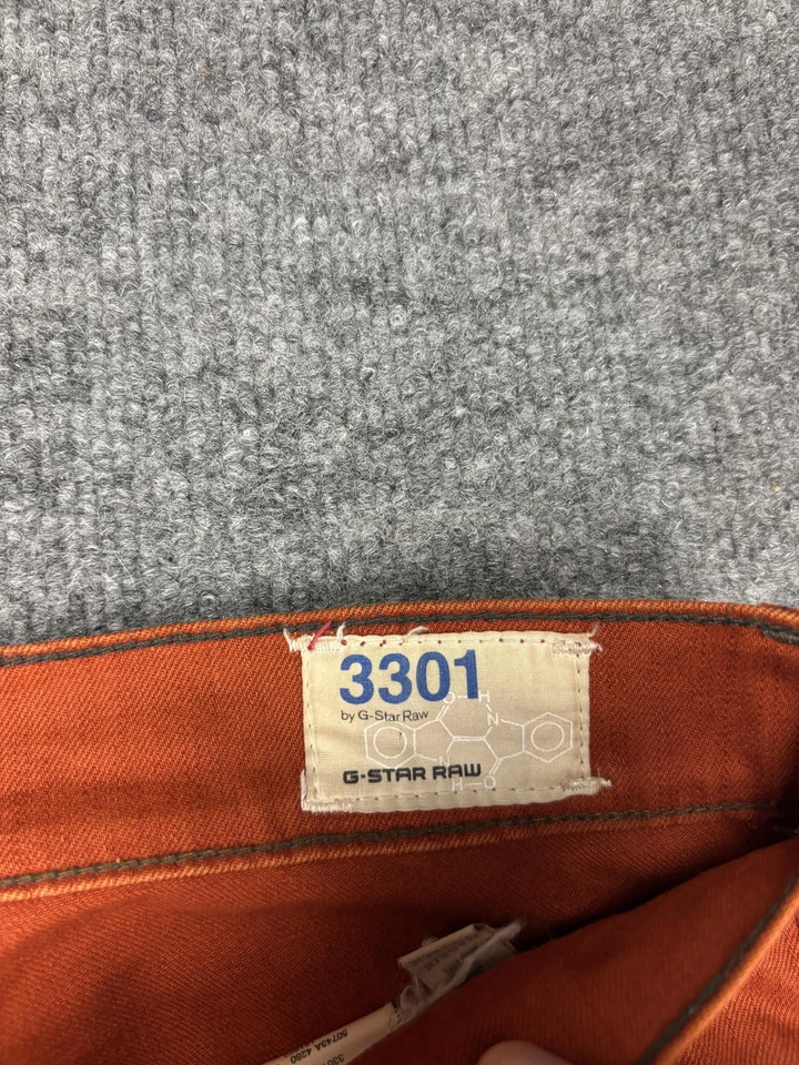 Pantalones de mezclilla G-Star RAW 3301 para hombre 34x34 naranja óxido botón mosca 5 bolsillos clásicos Foto 2 de 4