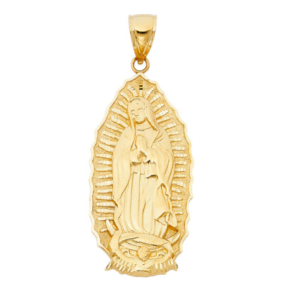GOLD-14K gelb religiös Unsere Liebe Frau von Guadalupe Charm Anhänger für Halskette Kette