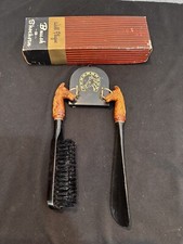 Vintage Brush  Shoe Horn Set Horse Head Handles Black Plastic Wall Plaque w/Box