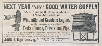 1899 AD(XH35)~CHAS. J. JAGER CO. BOSTON.  ECLIPSE  WINDMILLS AND WATER TANKS