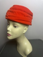 Vintage 1960s Mod Bright Orange Velvet Cloche Turban Hat