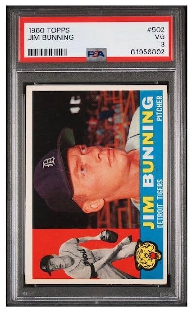 VINTAGE 1960 Topps JIM BUNNING # 502 -▶HOF !!!◀- PSA 3 🔥BEAUTIFUL CARD🔥