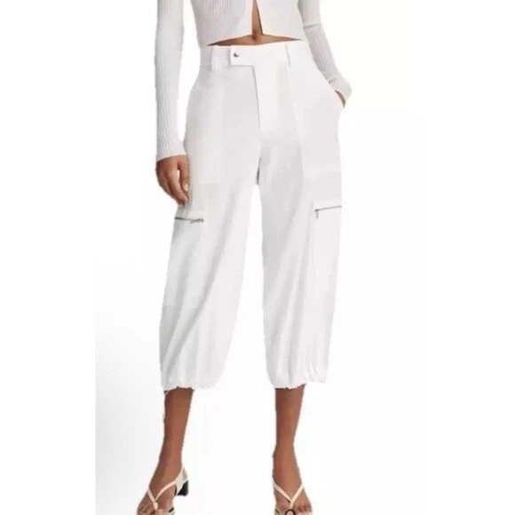 Pantalones de pierna ancha recortados con bolsillo cargo mezcla lino blanco Vince talla 12 Foto 2 de 4
