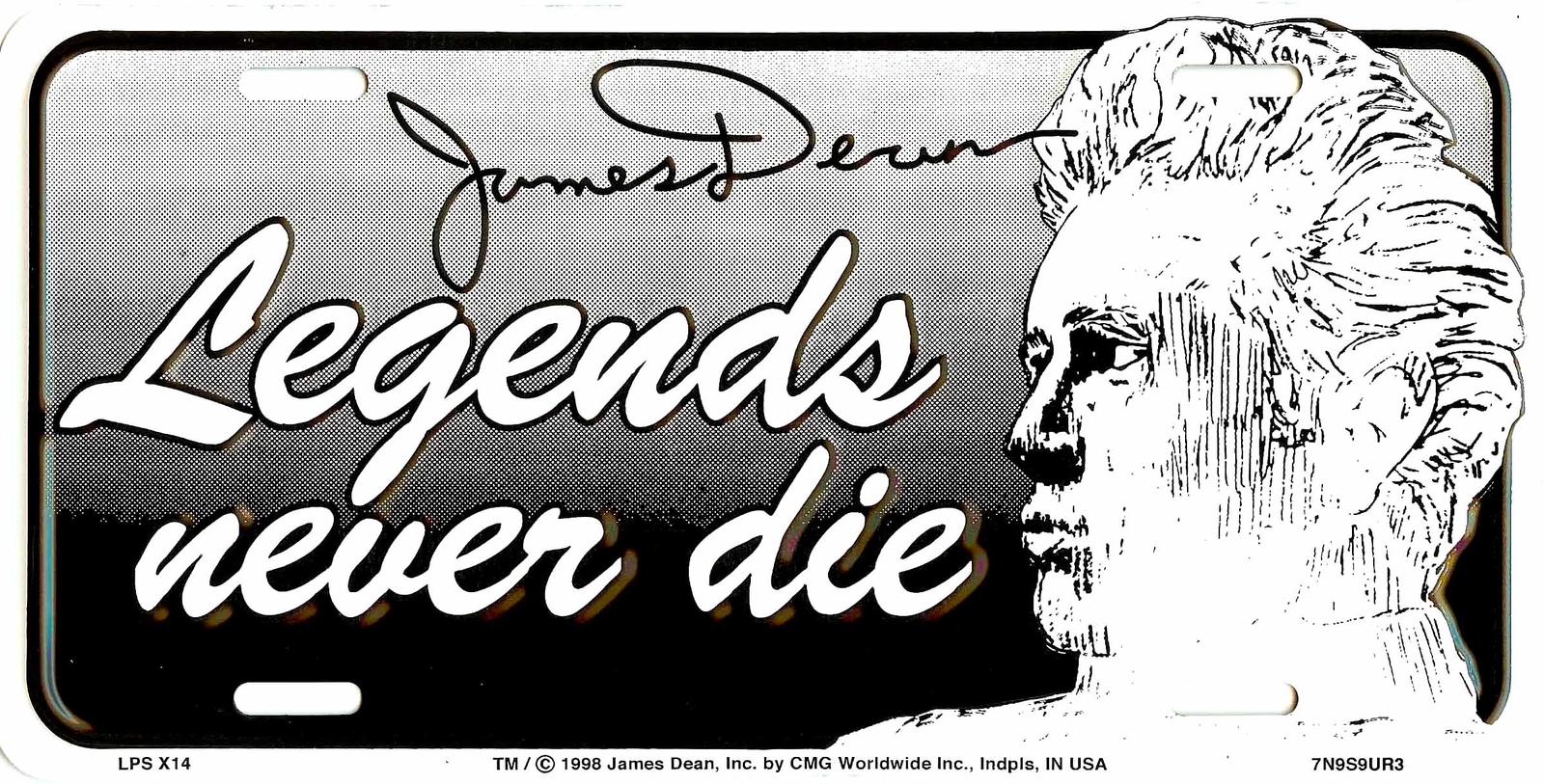 JAMES DEAN EMBOSSED METAL LICENSE PLATE AUTO CAR TAG LEGENDS NEVER DIE #X14