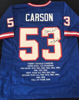Harry Carson Signed Blue Custom Stat Jersey New York Giants