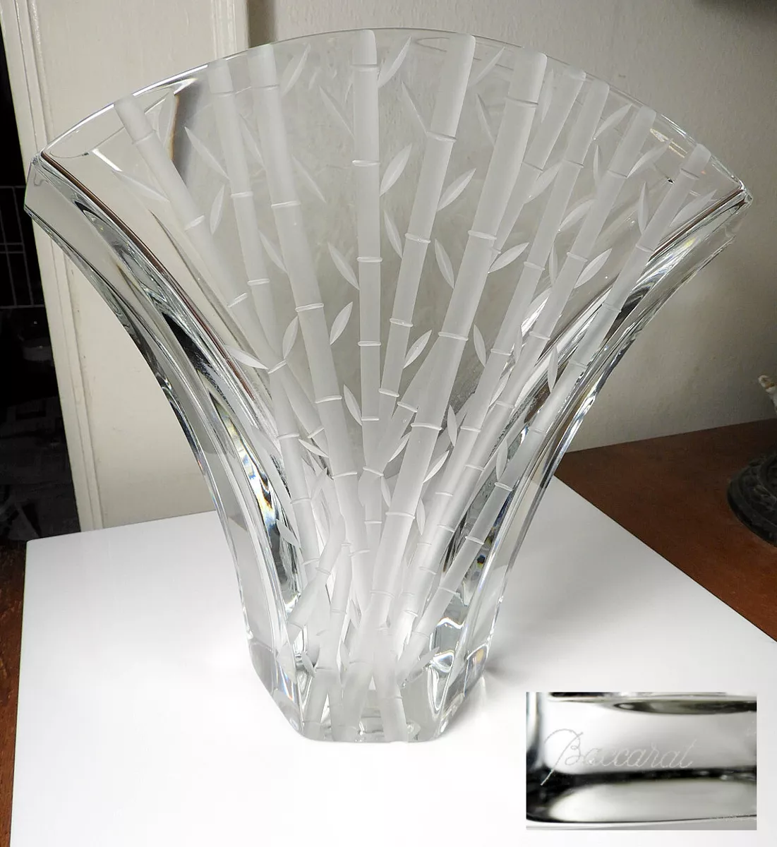Baccarat Crystal BAMBOO CUT GINGKO Vase, LARGE 12