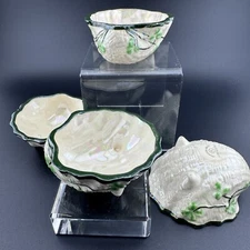 Maruhon Ware Lot 4 Shell Shaped Sauce Bowls Shamrock Clover Basket Weave Japan