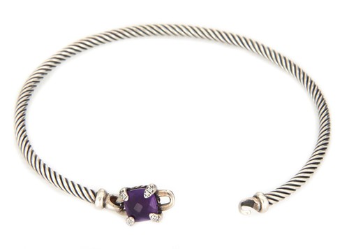 David Yurman Diamond Hook Bangle Colored Stone Sterling Silver Cable Style - Picture 4 of 4