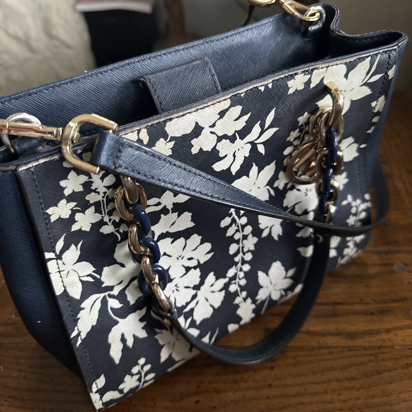 Michael Kors Sofia Medium Leather Navy Floral Cro… - image 12