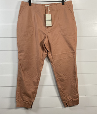 Pact Womens Woven Twill Utility Jogger Pants sz XL NWT Pink Pull On Athleisure