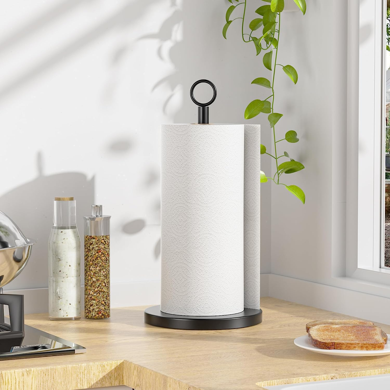 Matte Black Kitchen Roll Holder Free Standing Paper Towel Holder