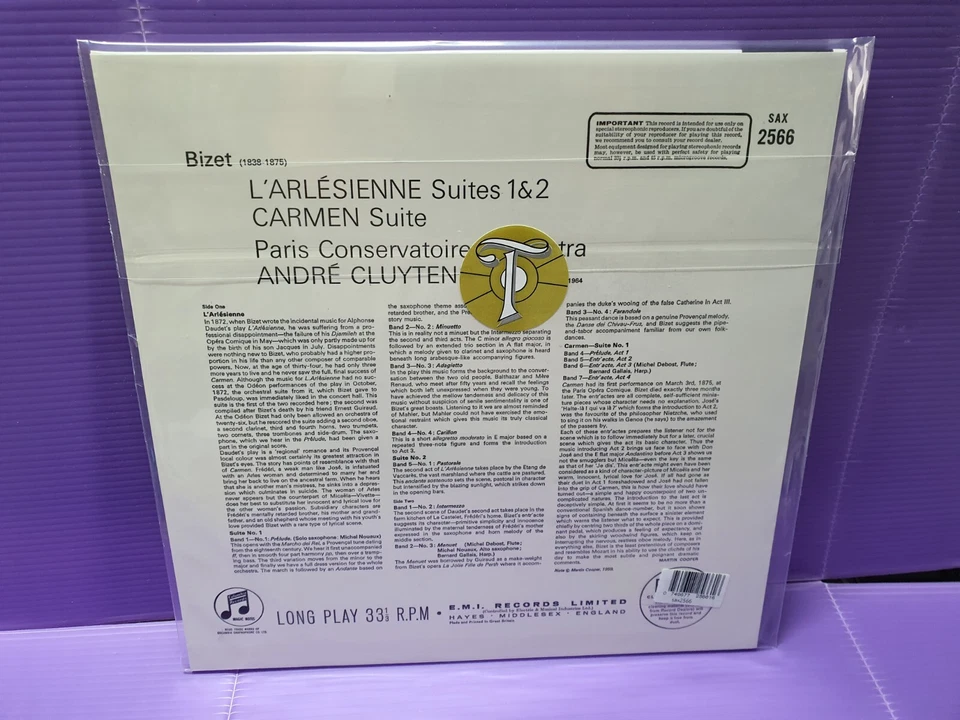 ANDRE CLUYTENS BIZET CARMEN L'ARLESIENNE COLUMBIA SAX 2566 TESTAMENT 180G SEALED - Image 2 of 2