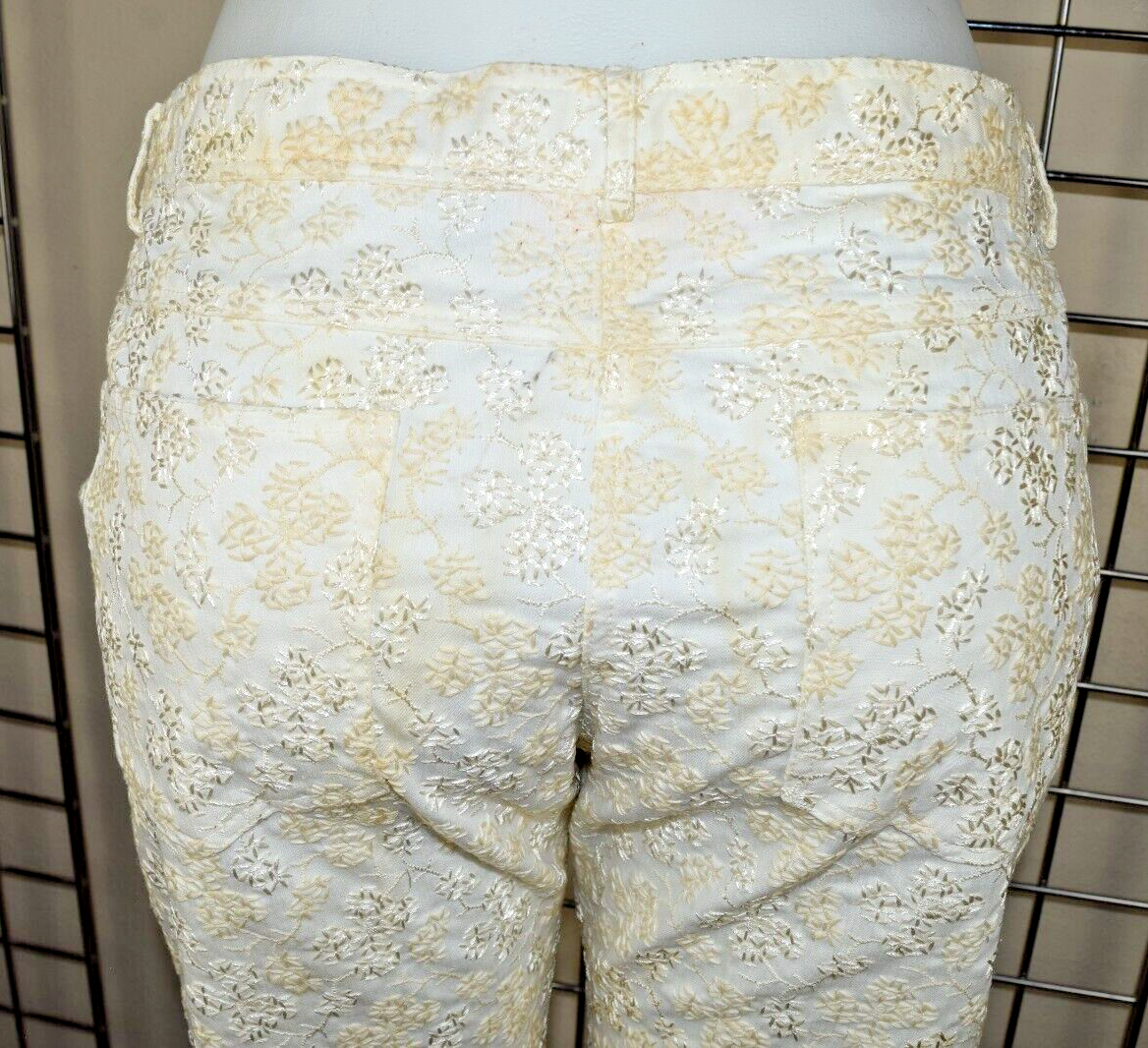 Brocade Pants VTG Cynthia Steffe 90s Intricate Ivory Beige Embroidery S/M USA