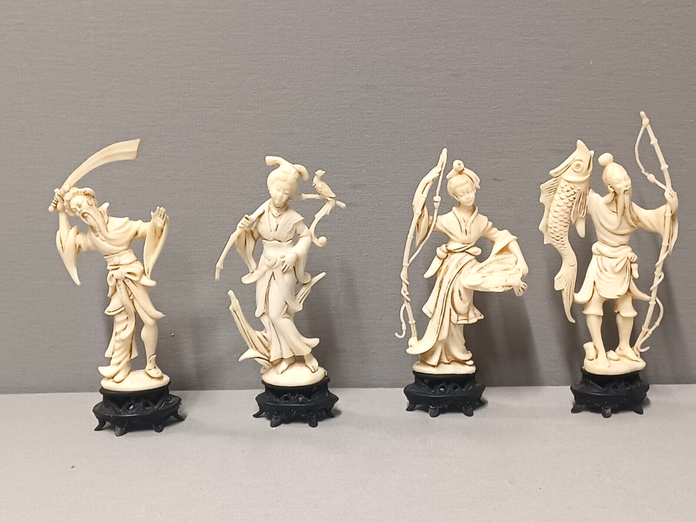 Asian Chinese Japanese Resin Figurine Lot Of 4 Made In Italy Vintage MCM