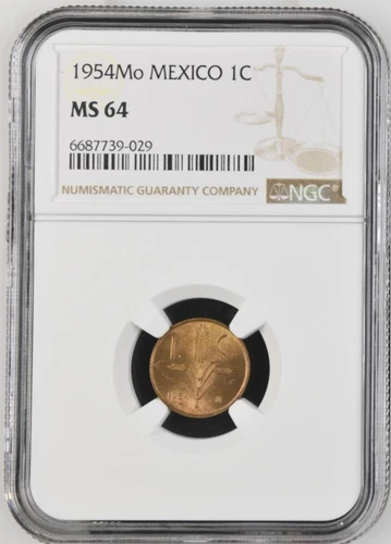 Mexico 1 Centavo 1954 Mo NGC MS 64