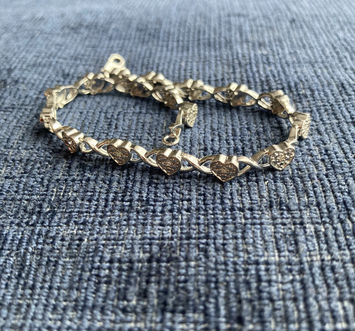 Diamond heart bracelet sterling silver deals
