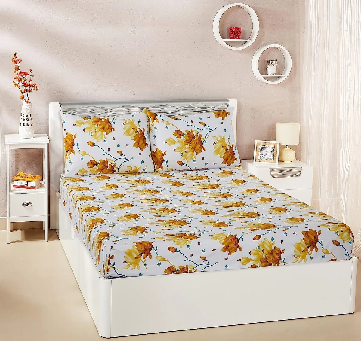 Solimo Double Bedsheet. 95 GSM Garden Rush Double Bedsheet with 2
